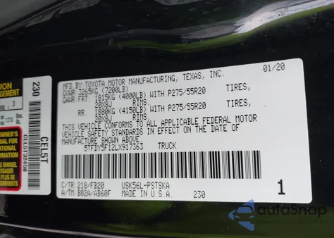 2020 Toyota Tundra Sr5 from USA, damaged, VIN 5TFDY5F12LX917363